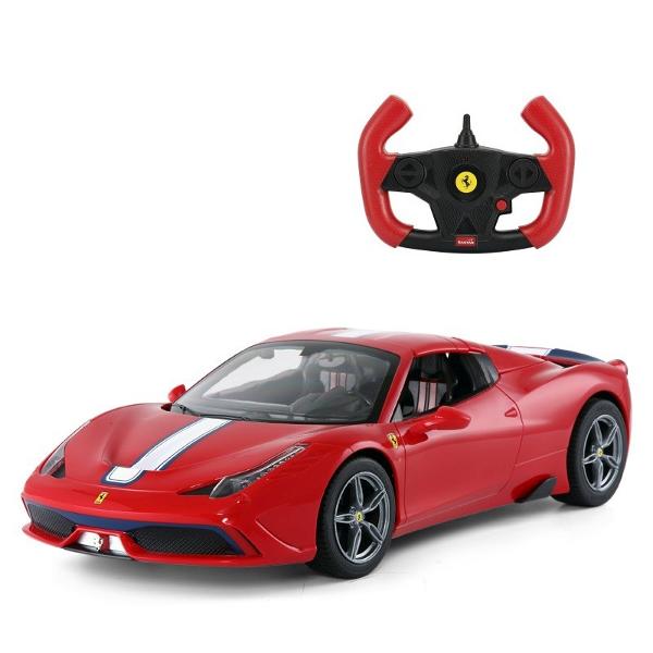 Copilul dumneavoastra se poate juca in voie cu masina cu telecomanda Ferarri 458 Speciale a scara 1 la 14 oferita de brandul international Rastar Nicio cursa nu este imposibil de castigat cu acesta masinuta replica oficiala cu licenta a modelului original construita cu mare atentie la detalii Masinuta are proportiile ideale pentru momente pline de distractie si amuzament avand dimensiunile in centimetri dupa cum urmeaza  32616388Masinuta functioneaza pe frecventa de 
