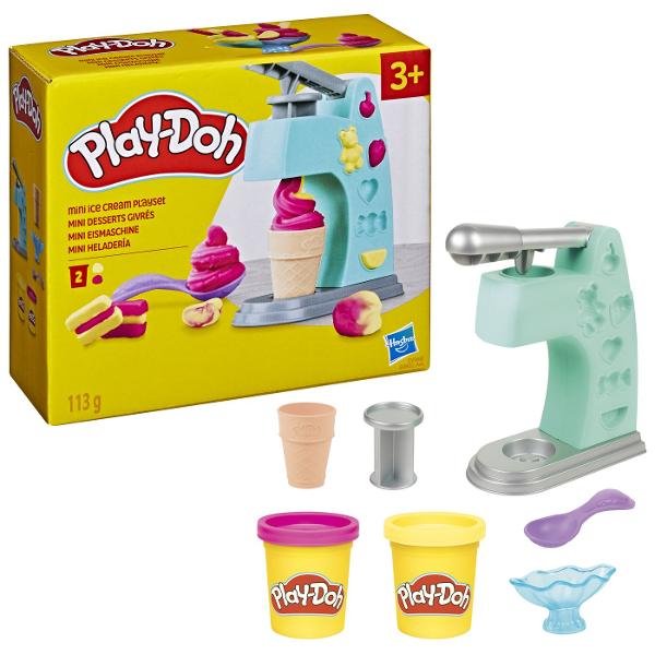 Setul Play-Doh Mini ofera copiilor o modalitate distractiva de a modela si crea diferite forme din plastilina Cu ajutorul presei si al accesoriilor incluse plastilina poate fi presata prin diverse sabloane pentru a obtine modele forme si decoratiuni variate Setul include 2 recipiente cu plastilina Play-Doh in culori diferite cu o cantitate totala de 113 g precum si accesorii pentru modelare si decupare Activitatea stimuleaza creativitatea imaginatia indemanarea si motricitatea fina 