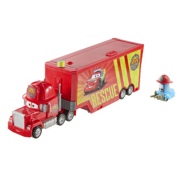 Camionul Mack din colectia Disney Pixar Cars Race &amp Rescue se transforma intr-un centru mobil de reparatii si interventie pregatit pentru aventuri inspirate din lumea Cars Vehiculul se deschide pentru a dezvalui o zona de service cu platforma rampa si mai multe elemente interactive pentru repararea si pregatirea masinutelor pentru urmatoarea cursa Setul include camionul Mack si accesorii tematice pentru scenarii de joaca de tip service si salvare Copiii pot transporta vehiculele le 