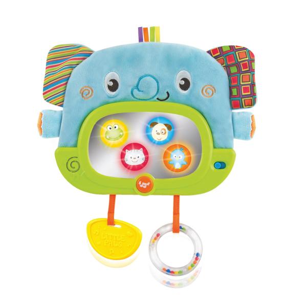 Prietenul Elefant Winfun este o jucarie semi-moale conceputa pentru a stimula simturile si a incuraja jocul interactiv al bebelusilor Cu urechi fosnitoare care produc sunete placute aceasta jucarie va capta atentia micutului tau Elefantul dispune de doua moduri de joc Modul Zi care ofera distractie prin sunete vesele si interactive si Modul Noapte care adauga melodii linistitoare pentru a crea o atmosfera calmanta inainte de culcare Jucaria include o oglinda sigura pentru bebelusi care 