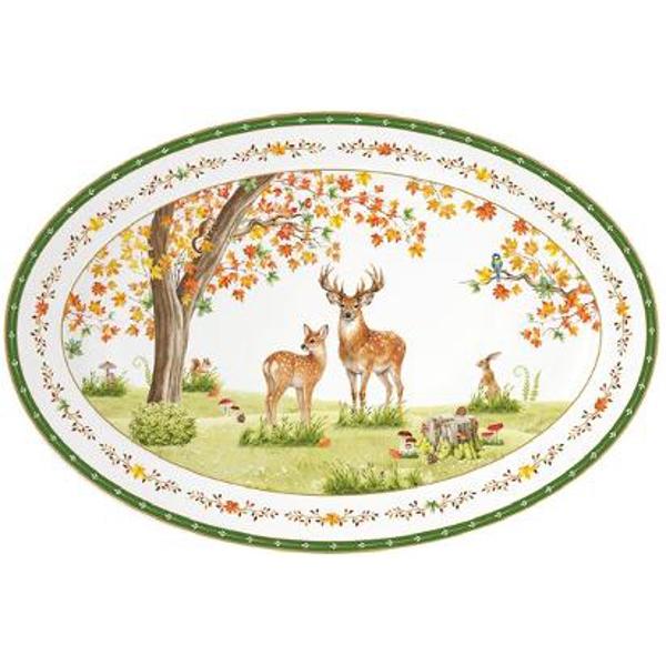 Adu frumuse&539;ea naturii &537;i farmecul p&259;durilor de poveste la masa ta cu platoul din por&539;elan Easy Life colec&539;ia Fairy Forest o pies&259; elegant&259; &537;i rafinat&259; inspirat&259; de lini&537;tea &537;i culorile calde ale toamneiRealizat din por&539;elan alb platoul impresioneaz&259; prin forma sa oval&259; cu margini u&537;or ondulate 
