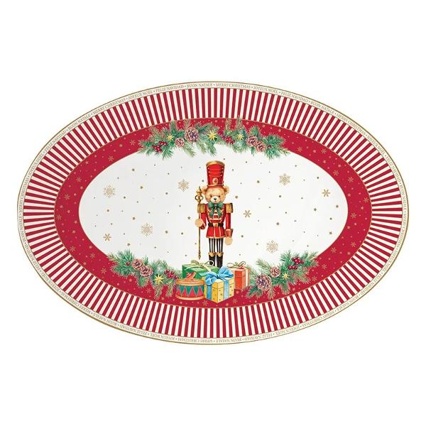 Adu magia pove&537;tilor de Cr&259;ciun la masa de s&259;rb&259;toare cu platoul din por&539;elan Easy Life colec&539;ia Christmas Teddy o pies&259; elegant&259; &537;i plin&259; de farmec care &icirc;mbin&259; rafinamentul por&539;elanului cu veselia decora&539;iunilor festiveRealizat din por&539;elan alb platoul impresioneaz&259; prin forma sa oval&259; cu margini 