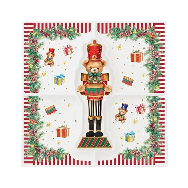 Transform&259; masa de Cr&259;ciun &icirc;ntr-un decor desprins din pove&537;ti cu platoul pentru aperitive din por&539;elan Easy Life colec&539;ia Christmas Teddy o pies&259; elegant&259; &537;i original&259; care &icirc;mbin&259; rafinamentul por&539;elanului cu farmecul &537;i veselia s&259;rb&259;torilor de iarn&259;Realizat din por&539;elan alb platoul se remarc&259; prin 