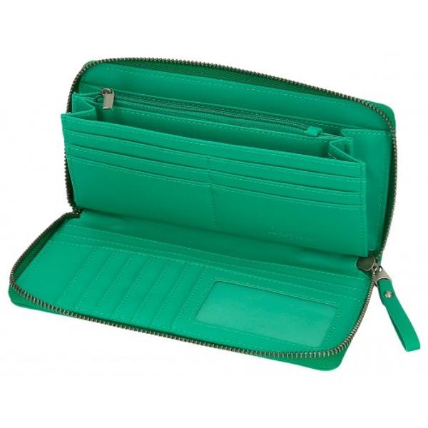 Portofel dama protectie RFID Pepe Jeans Aina verde - culoare verde compartiment special pentru bacnote carduri dimensiune 195x10x2 cm material piele sintetica multiple compartimente  sistem protectie card sloturi card inchidere cu fermoar