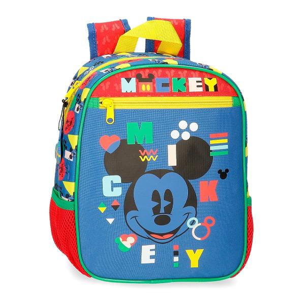 Ghiozdan gradinita Mickey Shape Shifter - culoare multicolor cu imprimeu personaj Mickey Mouse material microfibra 1 compartiment dimensiune 23x28x10 cm bretele ajustabile  ergonomice 1 buzunar frontal inchidere cu fermoar maner superior 2 buzunare laterale 