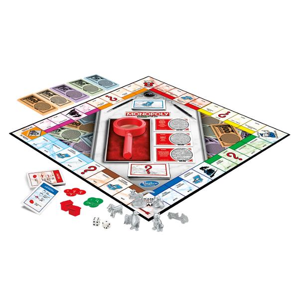 Jocul Monopoly Crooked Cash  Bani Falsi  prezinta un joc clasic Monopoly cu o intorsatura Mr Monopoly Decoder ii ajuta pe jucatori sa gaseasca falsuri Include decodor atunci cand un jucator plateste pentru ceva adversarii pot folosi decodorul pentru a vedea daca au folosit bani falsi Va dezvalui tipare ascunse pentru a determina daca este real Daca este fals puteti pastra banii Carduri de oportunitate fii atent Cardurile pot fi si ele false Un jucator a folosit o carte de 