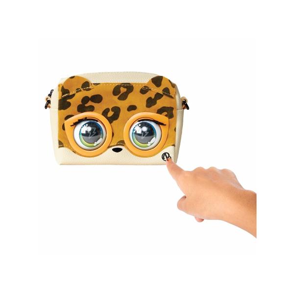 Da viata tinutei tale cu gentile Purse Pets Aceste fabuloase animalute de companie interactive au o personalitate pe masura Raspund la atingerea ta clipesc si au peste 25 de sunete si reactii unice fiecarui stilGeanta Leoluxe Purse Pet este realizata din material cu imprimeu leopard piele ecologica texturata ochi de inspiratie pop-art curea reglabila si accesorii autentice din metal Atunci cand esti pe drum geanta Leoluxe Purse Pet va clipi si va scoate sunete indraznete 