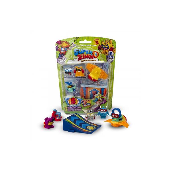 Seria 3 contine peste 90 de figurine SuperZings de colectionat SuperZings sunt obiecte obisnuite care se transforma in super eroi si super raufacatori Completeaza-ti colectia din seria 3 SuperZings cu acest set cu 5 figurine 1 super slider si o rampa pentru salturi incredibile Setul ofera ore intregi de distractie si joaca cu curse de masini lanseaza pe rampa super sliderul inclus sau orice alt super slider din seria 3 SuperZings fiecare se vinde separat si invita-ti toate personajele 