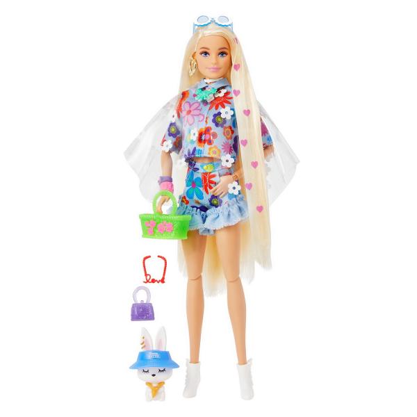 Papusile Barbie&reg Extra etaleaza tinute indraznete si culori vii si iau atitudine Fiecare papusa Barbie&reg are propriul stil jucaus si extravagant Iar animalele lor de companie fiecare diferit si adorabil au si ele o personalitate puternica Barbie&reg Extra permite copiilor sa exploreze exprimarea de sine prin stil si ofera o experienta de moda si stilizare captivanta cu papusi articulate Reprezinta distractie cu moda cu sclipici ursuleti gumati emoji si par distinctiv 