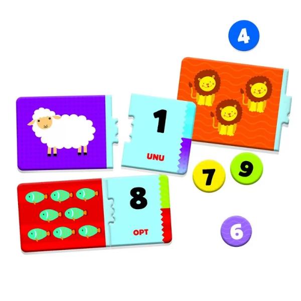 Prin intermediul jocului copilul incepe sa se familiarizeze cu conceptele de baza ale aritmeticii Prin intermediul jocurilor simple de combinare el invata semnificatia si valoarea numerelor si a cantitatilor Jocurile distractive impartite pe niveluri de dificultate ajuta copilul sa invete cu usurinta numerele de la 1 la 10 sa recunoasca relationarea numerica si cantitativa dezvoltandu-si in acelasi timp spiritul de observatie si logica