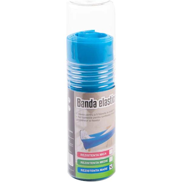 Banda elastica Maxtar Albastru 120x15x005 cm&nbsp;CaracteristiciBanda elastica de rezistenta mare;Ideala pentru a fi folosita la incalzire;Se foloseste pentru tonifierea muschilor bratelor picioarelor si feselor;Material TPE termoplastic elastic;Dimensiune 120 x 15 x 005 cm