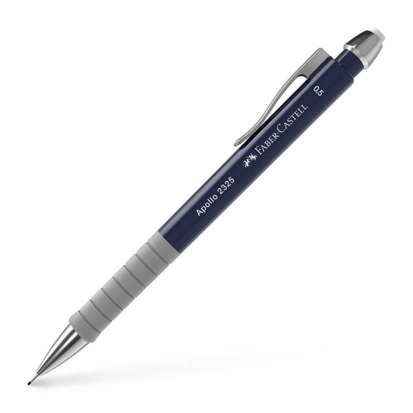Creion mecanic 0.5 mm Faber-Castell Bleumarin Apollo 232503 Creionul mecanic Apollo garanteaza prin zona sa ergonomica de prindere o experienta placuta de scris Creionul modern pentru scris &537;i desenatMina aluneca în spateProtejat de rupere Zona de prindere ergonomic&259; pentru o scriere confortabilaCu radier&259; integrat&259;L&259;&539;imea liniei 05 mmCuloare bleumarin