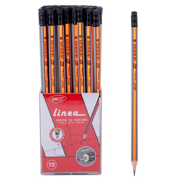 Creionul negru cu radiera DACO cu mina HB este un instrument de scris preferat in special de cei mici Corpul cu design colorat si ergonomic il fac atragator si practic de utilizat iar radiera din capat ajuta la stergerea usoara a greselilor de scriereModelul acesta de creion este unul popular deoarece poate fi utilizat atat pentru scriere cat si pentru desenCaracteristici produsForma corp triunghiularaMina rezistenta la 