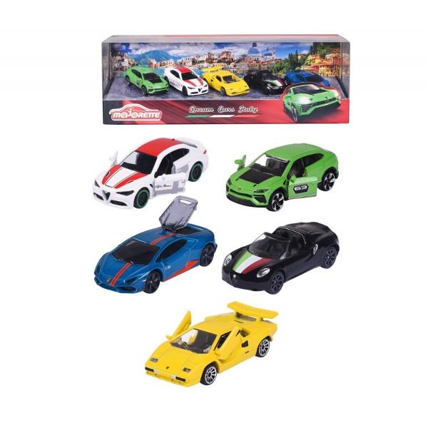 Set 5 masinute din metal Dreams Italy lungime 75 cmMajorette - Dream Cars Italy - 5 masini italiene de jucarie ca set cadou modele de masini pentru colectionari sau copii de la 3 aniSetul cadou Dream Cars Italy contine cinci masini de vis italiene realiste si de inalta calitate Alfa Romeo 4C Spider Lamborghini Countach LP 400 Lamborghini Huracán Avio Lamborghini Urus si Alfa Romeo Giulia