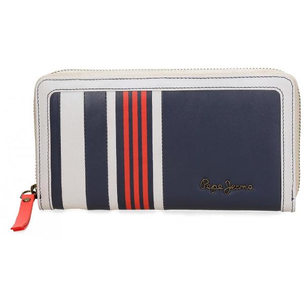 Portofel cu fermoar 195 cm Pepe Jeans Lines - material piele naturala multiple compartimente dimensiune 195x10x2 cm culoare multicolor sistem protectie card Portofel cu licenta Pepe Jeans London colectia Pepe Jeans Lines recomandat pentru adolescenti si femei Portofel cu un sistem special de protectie pentru cardurile RFID care blocheaza semnalele de pe dispozitivele de scanare neautorizate cu frecventa radio