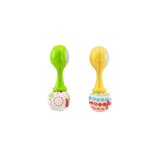 Maracasurile Fisher-Price Rattle &39n Rock au dimensiunea potrivita pentru ca mainile mici sa le apuce si sa le agite Aceste jucarii zornaitoare vor face bebelusul sa se legane in ritm emis de ele in cel mai scurt timp Cu margele colorate si pompoane moi Sunetele distractive angajeaza simturile auditive ale bebelusului tau Ajuta la intarirea abilitatilor motorii grosiere pentru copiii cu varsta de 3 luni si peste