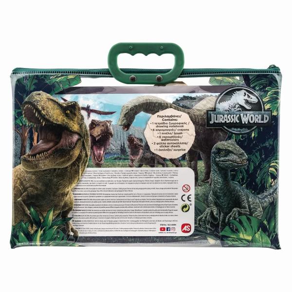 Gentuta moderna transparenta Jurassic World ii ofera copilului posibilitatea de a lua cu el setul de pictura oriunde ar mergesa deseneze si sa creeze cu dinozaurii Jurassic World Setul este ideal pentru joaca creativa oriunde se afla copilul tinandu-l departe de ecrane si incurajand dezvoltarea imaginatiei lor in cel mai distractiv mod Contine bloc de desen cu 10 pagini pretiparite 6 creioane colorate 8 culori acuarela 1 pensula 2 pagini de autocolante o surpriza Set conceput 