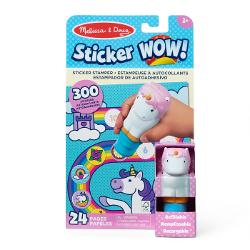 Melissa and Doug Sticker Wow este un set creativ de joaca pentru copii de la 3 ani in sus conceput pentru activitati distractive cu stickere Fiecare set include un aplicator tip stampila cu personaj reincarcabil care distribuie stickere individuale pe paginile incluse in caietul de activitate Setul contine aproximativ 300 de stickere si un caiet cu 24 de pagini pline de jocuri provocari si ilustratii colorate care incurajeaza copiii sa lipeasca sa potriveasca si sa completeze diferite 