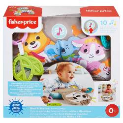 Perna pentru burtica lenes cu muzica si vibratii Fisher-Price® este un sprijin pentru stat pe burta cu un prieten lenes mare fosnitor cu pana la 10 minute de muzica si vibratii pentru a ajuta la linistirea bebelusului si la a-l mentine interesat cand sta pe burta Doua jucarii de activitate repozitionabile inclusiv zornaitori si o jucarie de dentitie fara BPA cresc distractia Ridicandu-si capul si impingandu-se in sus pentru a interactiona cu jucariile ajuta la intarirea muschilor 