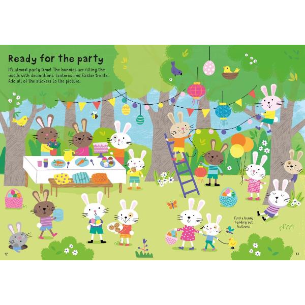 From egg hunts in the springtime fields to baking treats for a picnic the little bunnies in this book are busy preparing for Easter Use the stickers to bring the beautifully illustrated scenes to life