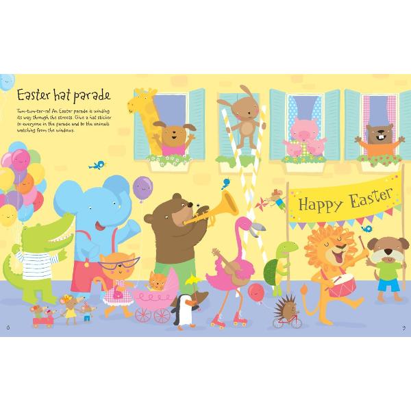 A colourful sticker book with Easter-themed scenes to decorate with over 400 stickers Scenes include Easter bunnies hiding their eggs an Easter parade and Easter eggs to decorate