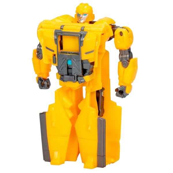 Experimentati originile epice ale robotilor legendari Transformers cu aceasta figura de actiune Transformers One Cog Changer Bumblebee Aceasta figura de 4 inci 10 cm se transforma din modul robot in modul masina Cybertronian intr-un singur pas Are o functie de blocare a rotilor pentru a-si limita capacitatea de conversie pana cand il deblocati Glisati in jos panoul de pe pieptul figurii Transformers apasati roata iar figura se transforma automat dintr-un robot in modul alt Conversie 