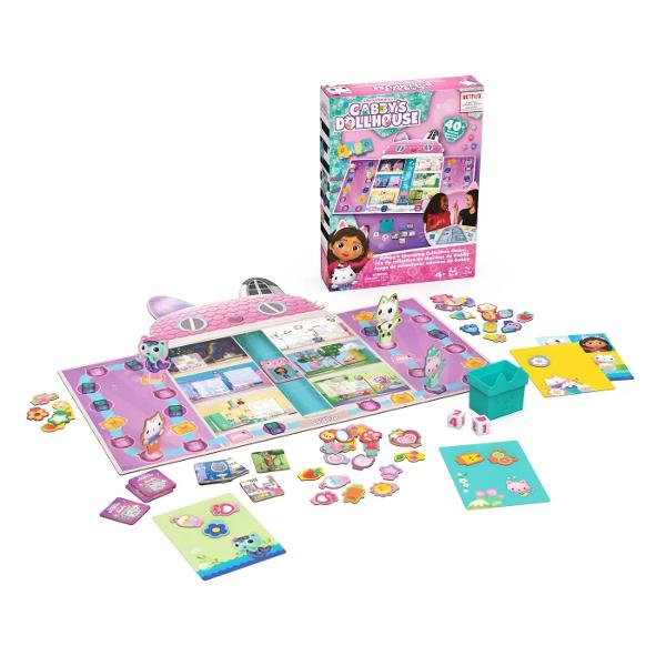 Joaca noul joc Gabby’s Dollhouse pentru copii din Spin Master Games Gabby’s Charming Collection Game bazat pe emisiunea Netflix DreamWorks Sa fim mici cu toti prietenii nostri si sa ajutam la decorarea Casei de papusi pentru petrecerea purr-fecta Pe masura ce decoram fiecare dintre noi va colecta farmece Exista peste 40 de farmece de colectat La final cine are cele mai multe farmece castiga jocul Sarbatoreste la petrecere cu un mare „Miau” Acest joc de 