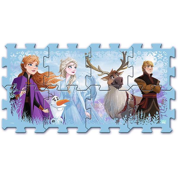 Puzzle de podea Frozen cu piese mari din spuma conceput special pentru cei mici Culorile vibrante si formele prietenoase incurajeaza copiii sa se joace Puzzel-ul contine 8 parti mari moi colorate usor de spalat si pot fi folosite pentru a construi forme 3D de ex Cub sau cutie Poate fi folosit si ca covor de joaca Puzzle-ul din spuma dezvolta imaginatia copiilor si ii ajuta pe copii sa invete culorile si formele Sunt fabricate dintr-un material netoxic fara BPA  Dimensiunea 