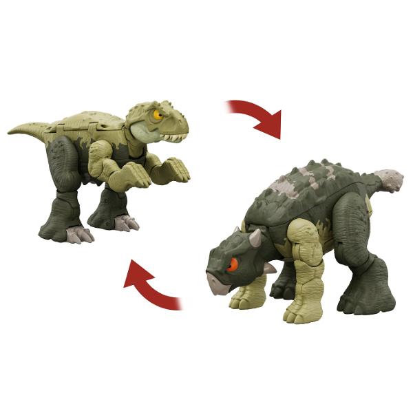 Aceste figurine Jurassic World Double Danger le ofera iubitorilor de dinozauri de doua ori mai mult entuziasm Erbivorele se transforma in carnivore iar inapoi in 11 pasi simpli Sunt disponibile 4 figuri diferite Tyrannosaurus Rex se transforma cu Ankylosaurus in 2 decoruri de design diferite Carnotaurus se transforma cu Stegosaurus si Baryonyx cu Parasaurolophus Caracteristicile specifice speciei sunt proiectate in o jucarie transformatoare grozava pentru copiii de la 6 ani in sus 