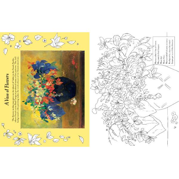 This beautiful colouring book is a lovely way to discover paintings by famous artists including van Gogh Gauguin Klimt Matisse and more With 15 different pictures and styles to choose from it has something for everyone and every mood Produced in association with The National Gallery London each painting is shown in full colour alongside a line drawing to colour in Short texts give key information and intriguing facts about each painting while internet links lead to more information 