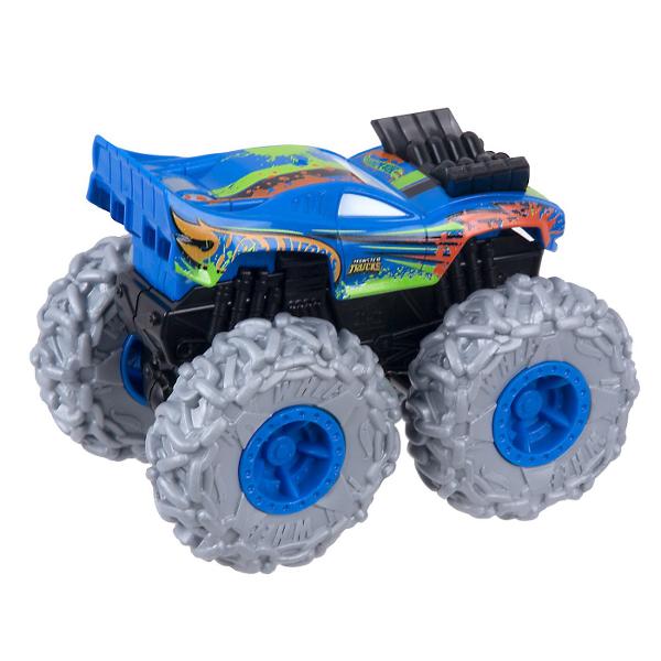 Zdrobiti concurenta cu acest asortiment de vehicule monster truck Hot Wheels Twisted Tredz la scara 143 monstruoase cu sasiuri cu tematica de creatura Motorul cu frictiune cu actiune de tragere inapoi si eliberare lanseaza aceste vehicule feroce peste obstacole si teren cu o deplasare inainte care rupe pamantul Accelerati si eliberati vehiculele de neoprit Mega Wrex Bone Shaker Rodger Dodger sau Marvel Hulk pentru busituri si lovituri Fiecare Monster Truck are cauciucuri GIGANT stilizate 