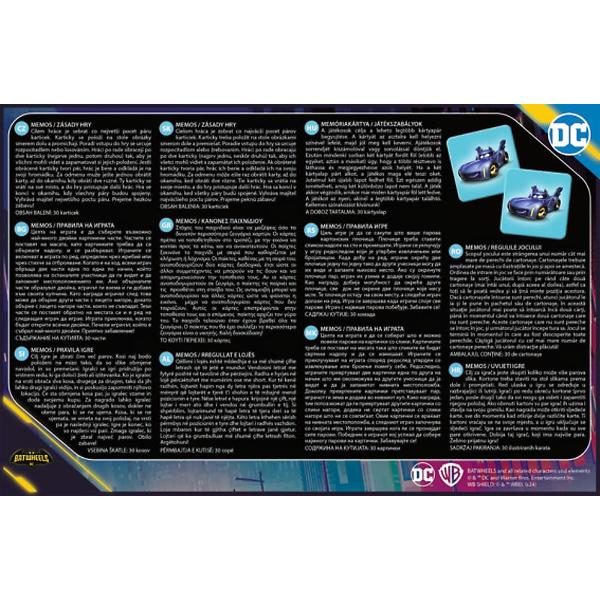 Jocul de memorie DC Batwheels este alegerea perfecta pentru micii fani ai supereroilor care adora lumea lui Batman si vehiculele cool Jocul dezvolta intr-un mod captivant si distractiv memoria atentia si concentrarea copiilor in timp ce se joaca cu personajele lor preferate din Batwheels &Icircn joc copiii trebuie sa gaseasca perechile de carti care contin imagini identice Vehiculele iconice din seria Batwheels cum ar fi Batmobile Redbird si Buff apar pe carti cu grafica colorata si 