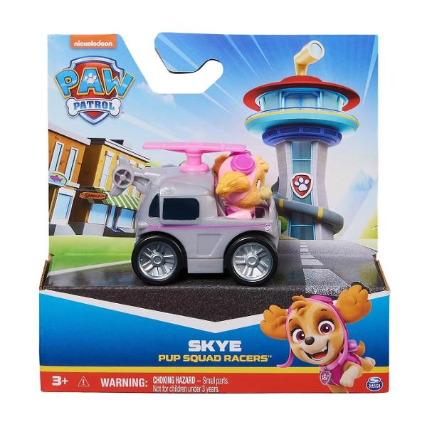 Alearga spre misiunea de salvare cu pilotii din Patrula catelusilor Pup Squad Racers Fiecare masina de curse Pup Squad masoara 63 cm lungime si 5 cm inaltime astfel incat se potrivesc perfect in palma sau in buzunar fiind jucariile de dimensiuni perfecte pe care copiii le pot lua cu ei oriunde Fiecare catel din Patrula catelusilor este imbracat in uniforma autentica din filmul Patrula catelusilor cu urechile date pe spate astfel incat sa para ca alearga cu viteza maxima la fel ca in 