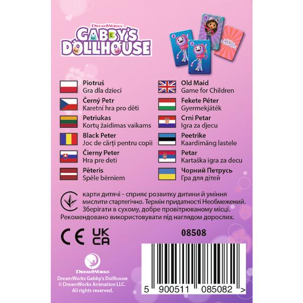Old Maid Gabbys Dollhouse Pacalici este un joc de carti cunoscut de toti copiii Regulile sunt simple acesta este un joc rapid interesant care se bucura de mult succes si popularitate Adaugati la aceasta faptul ca cartile vin cu imagini ale celor mai populare personaje din basme desene animate benzi desenate si filme si veti obtine un produs pe care toti copiii adora sa-l joace Jocul se joaca intre 2 si 4-5 jucatori a caror sarcina este sa selecteze perechi de carti si sa scape de 