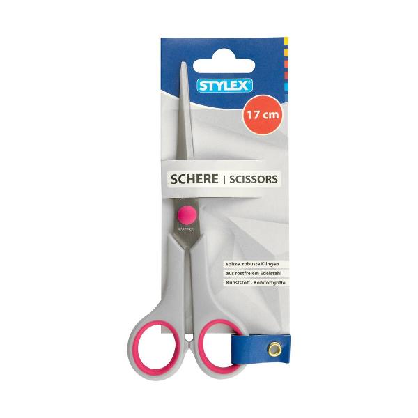 Foarfece cu lame din o&539;el inoxidabil lungime 17 cm vârf ascu&539;it scar&259; cm cu mânere confortabile din plastic culori asortateNu se poate alege culoarea se livreaza in functie de disponibilitatea din stoc