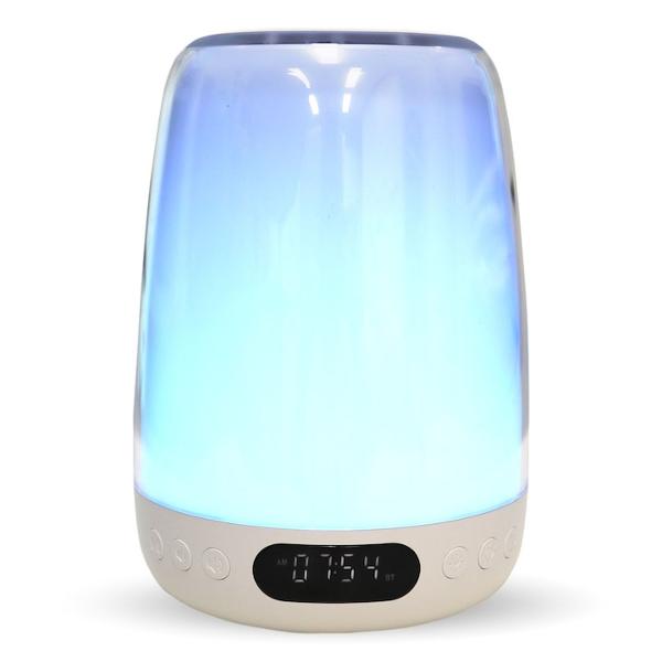 Lampa de veghe LexiumLumina de noapte;Sunet alb;Difuzor Bluetooth;Ceas cu alarma;Control tactil;Aplicatie dedicate;Tensiune intrare 5V DC 1APutere max 5WCapacitate baterie 3000mAhDimensiune Diametru 108 mm X Inaltime 150 mmMaterial ABSPC