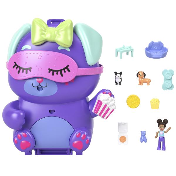 Gentutele Polly Pocket detin lumi mici cu surprize mari in interior pe care fetele si baietii le pot duce oriunde Fiecare jucarie portabila prezinta la exterior o forma adorabila de animal cu un detaliu de joaca interactiv cei mici pot combina accesoriile pentru a ingriji animalul de cate ori doresc Cand au terminat de decorat exteriorul copiii pot deschide carcasa pentru a dezvalui o papusa mai multe functii de joaca din mers si mai mult de 10 accesorii Arunca o petrecere de pijama pentru 