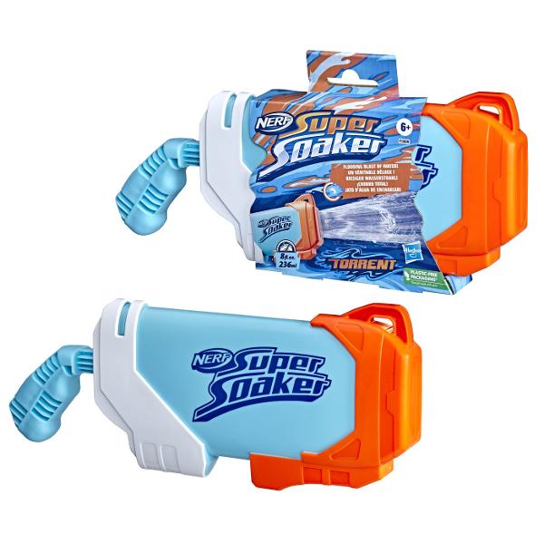 Uda-ti adversarii cu apa lansata de blasterul cu apa Nerf Super Soaker Torrent Participa la batalii cu acest blaster Super Soaker care este usor de umplut si distractiv Introdu partea din fata a blasterului in apa si trage de manerul pistonului inapoi pentru a umple rezervorul apoi impinge manerul inainte pentru a-i stropi pe toti Are o dimensiune excelenta pentru jocurile in aer liber este usor de utilizat astfel incat copiii adolescentii si adultii sa se poata alatura distractiei 