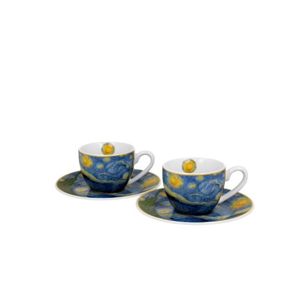 Un set de dou&259; ce&537;ti de espresso cu farfurioare&nbsp;&nbsp;STARRY NIGHT&nbsp;inspirate de Van Gogh parte a seriei&nbsp;Art Gallery&nbsp; realizate din por&539;elan de calitate superioara caracterizate printr-o culoare alb-crem elegant&259; &537;i natural&259; cu o str&259;lucire delicat&259; precum &537;i o durabilitate excep&539;ional&259;Setul este realizat din por&539;elan decorat cu un fragment din 