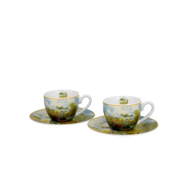Set cu dou&259; ce&537;ti de espresso cu farfurioare THE GARDEN AT ARGENTEUIL inspirate de C Monet parte a seriei Art Gallery  realizate din por&539;elan de calitate superioar&259; caracterizate printr-o culoare alb-crem elegant&259; &537;i natural&259; cu o str&259;lucire delicat&259; precum &537;i o durabilitate excep&539;ional&259;Setul este decorat cu o reproducere a tabloului 