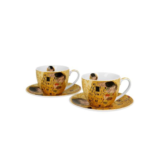 Set cu dou&259; ce&537;ti cu farfurioare THE KISS ECRU de 270 ml   inspirate de Gustav Klimt parte a seriei Art Gallery  realizate din por&539;elan de calitate superioar&259; caracterizat printr-o culoare alb-crem elegant&259; &537;i natural&259; cu o str&259;lucire delicat&259; precum &537;i o durabilitate excep&539;ional&259;Setul este decorat cu o reproducere a 