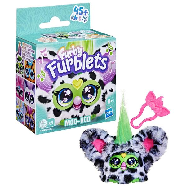 Mini prieteni pufosi Furby cu personalitati puternice Peste 45 de efecte speciale in fiecare Fiecare Furblet are propria voce si personalitate unica Vorbeste limba Furbish si cantati impreuna Jucariile Furblet interactioneaza de asemenea cu marele Furby se vinde separat Gama de 6 fiecare se vinde separat Furbys poate fi mic dar cu siguranta are propria lui personalitate Fiecare dintre cei 6 Furby se remarca in felul sau - are propria voce si aspect care corespunde stilului muzical 