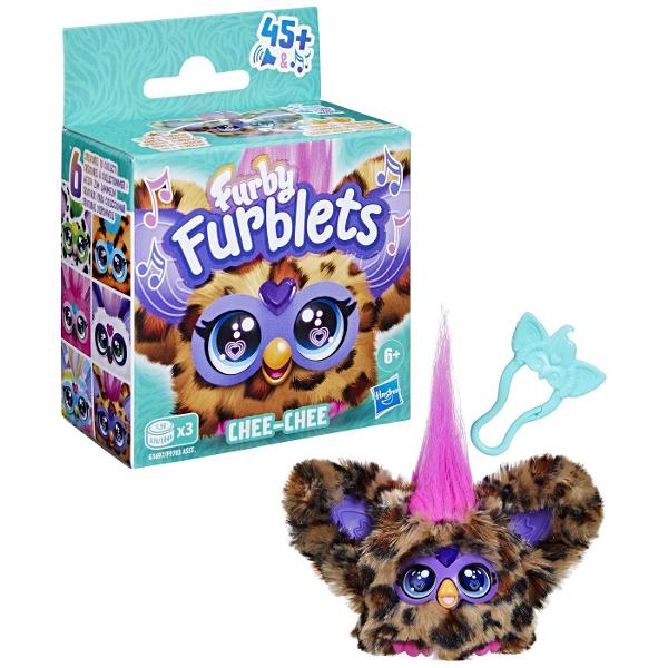 Mini prieteni pufosi Furby cu personalitati puternice Peste 45 de efecte speciale in fiecare Fiecare Furblet are propria voce si personalitate unica Vorbeste limba Furbish si cantati impreuna Jucariile Furblet interactioneaza de asemenea cu marele Furby se vinde separat Gama de 6 fiecare se vinde separat Furbys poate fi mic dar cu siguranta are propria lui personalitate Fiecare dintre cei 6 Furby se remarca in felul sau - are propria voce si aspect care corespunde stilului muzical 