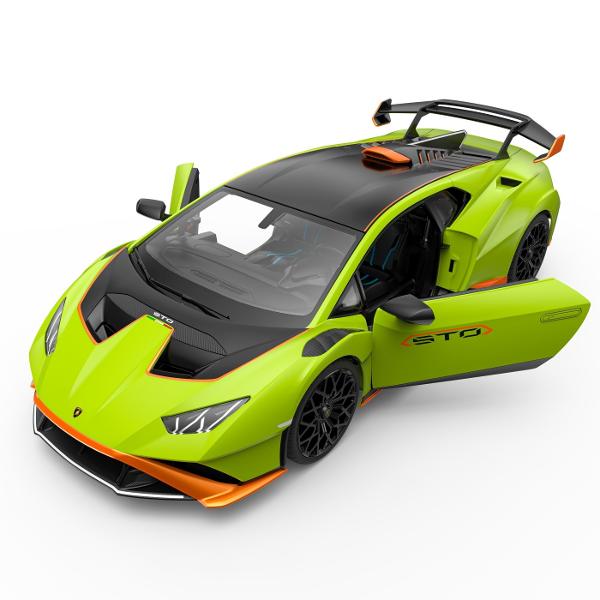Copilul dumneavoastra se poate juca in voie cu masina cu telecomanda Lamborghini Huracan STO verde scara 1 la 14 oferita de brandul international Rastar Nicio cursa nu este imposibil de castigat cu acesta masinuta replica oficiala cu licenta a modelului original construita cu mare atentie la detalii Masinuta are proportiile ideale pentru momente pline de distractie si amuzamentMasinuta functioneaza pe frecventa de 24GAlimentarea se face astfel  pentru masinuta sunt necesare 5 baterii 