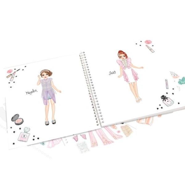 Glamour de ingenios Cartea de colorat TOPModel Create Your Glam Look are 36 de pagini cu figurine model care pot fi aranjate cu pixuri si autocolante De asemenea sunt incluse 6 foi de autocolante cu embosare sclipitoare cu folie la cald 3x argintiu 3x auriu