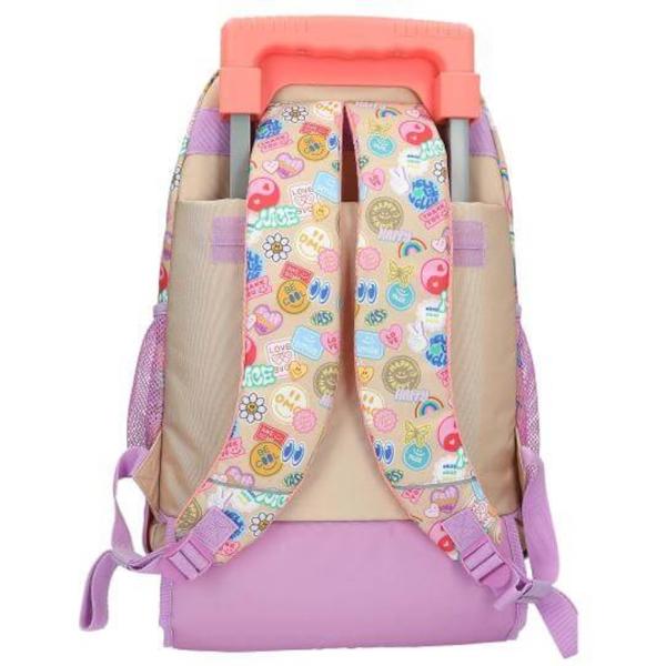 Ghiozdan troller TopModel Girl PowerRucsacul scolar TOPModel este alegerea ideala pentru scoala combinand stilul modern cu functionalitatea Cu un design atractiv in nuante de bej liliac si coral si un imprimeu dublu colorat acest rucsac se remarca prin detalii cool aplicate pe fata laterale si breteleDotat cu un carucior integrat si maner telescopic inaltime extinsa aprox 86 cm rucsacul poate 