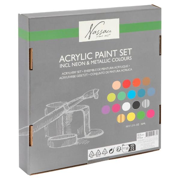 Tempera acrilica Fine Art 18 culori culori fluo si metalice 36 mlculoare