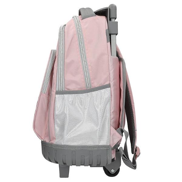 Ghiozdanul &537;colar TOPModel roz &537;i gri cu c&259;rucior integrat este str&259;lucitor &537;i ingenios motivul elegant cu model dublu de pe buzunarul frontal este complet c&259;ptu&537;it cu sclipici Pandantivul mare cu fund&259; str&259;lucitoare de pe fermoar este un element super dr&259;gu&539; &537;i la mod&259; care atrage aten&539;ia Practic pentru via&539;a &537;colar&259; de zi cu zi ro&539;ile mânerul extensibil cele trei compartimente 