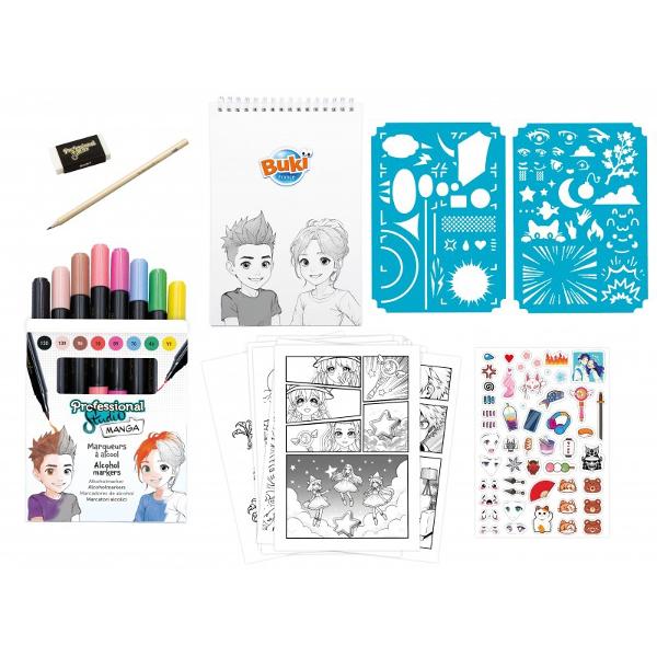 O carte manga de colorat sau de creat cu 8 markere pe baz&259; de alcool Pute&539;i colora direct &icirc;n carte sau pute&539;i plasa foaia de colorat pe tableta dvs 3 &icirc;n 1 v&acirc;ndut&259; separatSetul con&539;ine o carte de dimensiune A5 cu 25 de coli deta&537;abile inclusiv 15 coli de colorat manga &537;i 10 coli goale 8 markere pe baz&259; de alcool 1 creion o gum&259; de &537;ters 2 sabloane &537;i 1 foaie de autocolanteDimensiuni cutie 