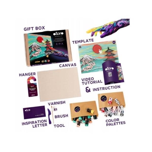 Transforma cultura japoneza intr-o experienta artistica 3DCreeaza-ti propria lucrare inspirata din Japonia cu acest set DIY complet perfect pentru relaxare si exprimare creativa Folosind lutul usor Air Clay si o panza de calitate poti modela si picta cele mai emblematice elemente ale Japoniei – de la peisaje traditionale la simboluri culturale Ideal pentru adulti adolescenti si activitati de familieCe contine setulPanza din bumbac 